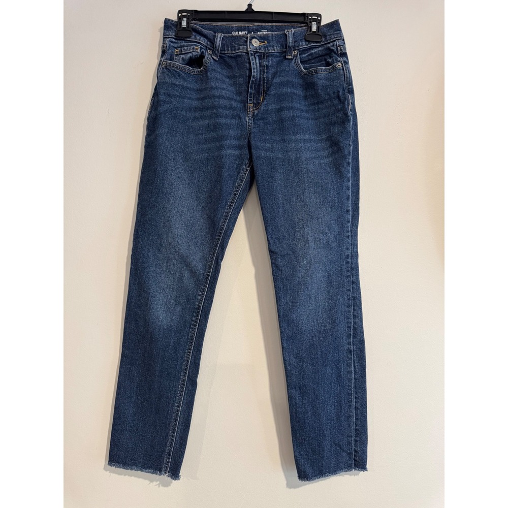 Old Navy Mid-Rise Boyfriend Jeans Womens 2 Blue Raw Hem